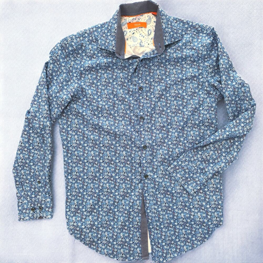 TALLIA Orange Mens European Button Front Long Sleeve Shirt Small